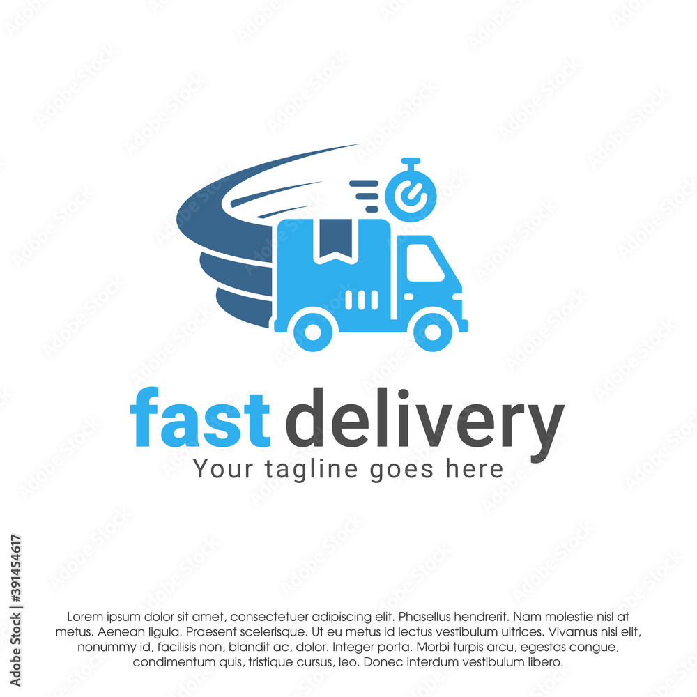 Delivery logo icon design concept template. Fast delivery vector illustration isolated on white background. Truck in motion logo design. Car swoosh wind logo design template. EPS file