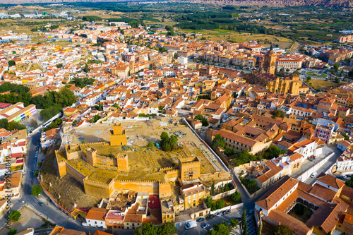 Aerial view of Guadix city and Alcazaba fortness in the south of Spain