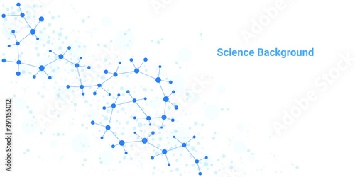Structure molecule and communication. Dna, atom, neurons. Scientific concept for your design. Connected lines with dots. Medical, technology, chemistry, science background. Vector illustration.