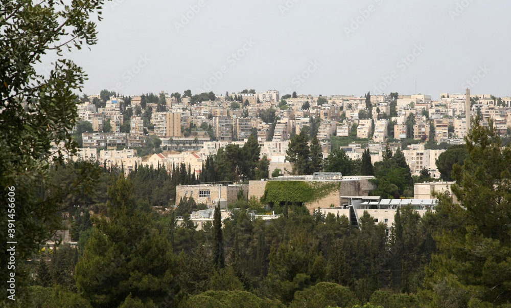 Obraz premium town, panorama, architecture, town, jerusalim landscape, view, old, cityscape, village,, building, greece, travel,, mountain, sky, panoramic, skyline, tourism, hill, athens, landmark, medieval,