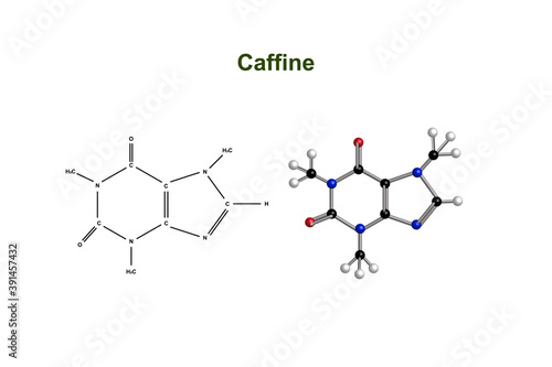 chemical structure of caffine  molecular vector design illustration