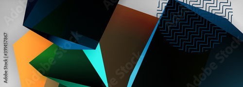 Low poly 3d geometric shapes, minimal abstract background. Vector illustrations for covers, banners, flyers and posters and other