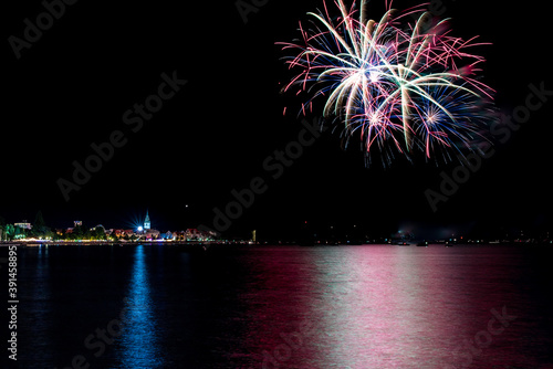 fireworks in the city of Friedrichshafen at the Lake Constance, Germany