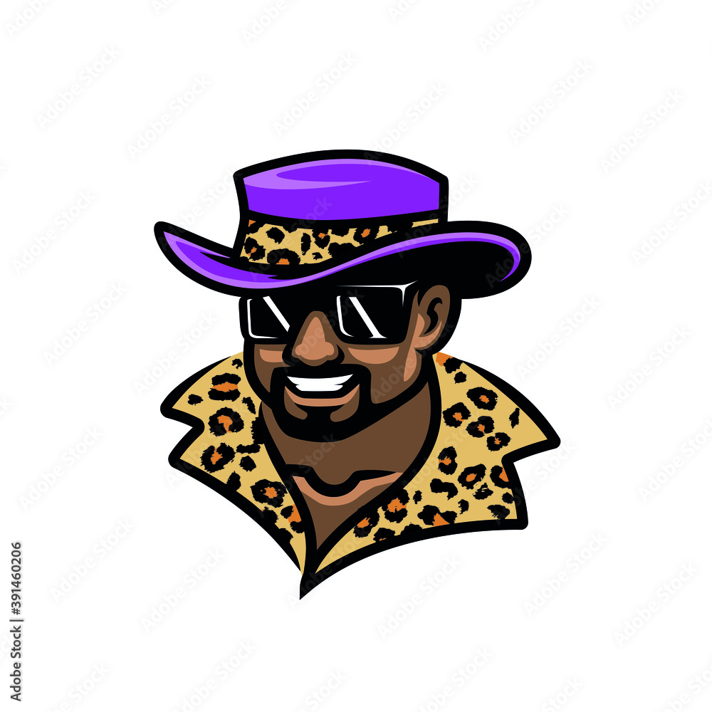 Vecteur Stock Pimp with glasses and hat vector illustration. hustler sports  logo mascot. | Adobe Stock