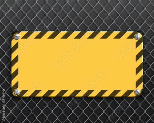 Blank yellow warning metal plate with stripes