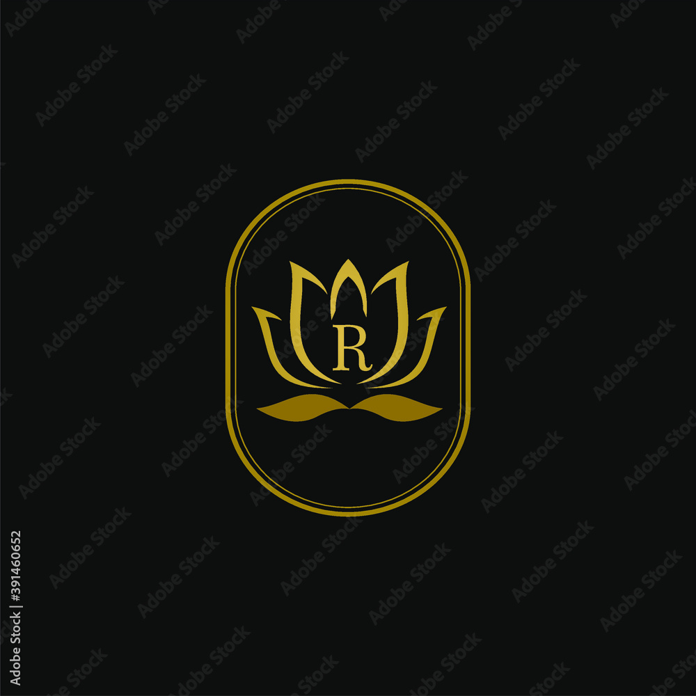 Luxury Initial Letter r Leaves Petal blossom Logo vector template for hotel, cosmetic, fashion, jewelry brand 