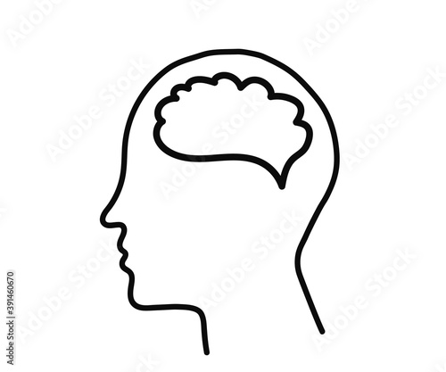 Silhouette of the head and brain on a white background. Symbol. Vector illustration.