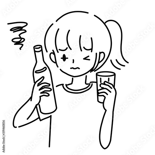 飲み物を飲んでまずい表情をする女性のイラスト
