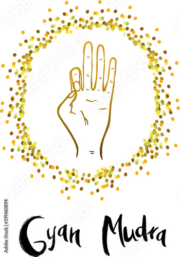 Vector illustration of Gyan mudra - the mudra of knowledge. The mudra of the second birth.
Its regular practice allows you to get rid of many psychological problems, such as anxiety, stress, sadness.