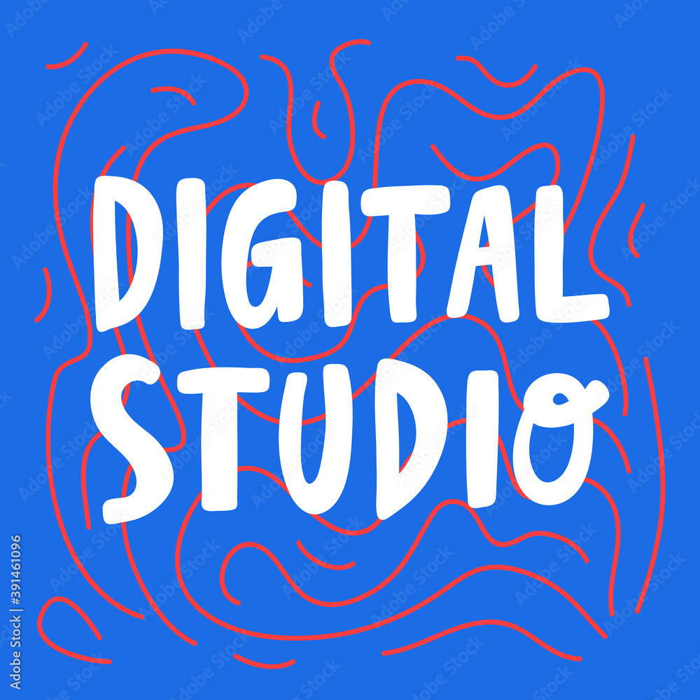 Digital Studio. Hand drawn lettering logo for social media content