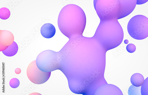 Abstract 3d art background. Holographic floating liquid blobs  soap bubbles  metaballs.