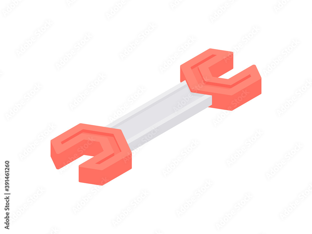 Double sided wrench isometric icon. Red symbol of repair workshop and construction. Double sided wrench isometric icon. Red symbol of repair workshop and construction.