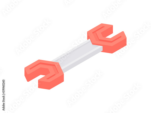 Double sided wrench isometric icon. Red symbol of repair workshop and construction.