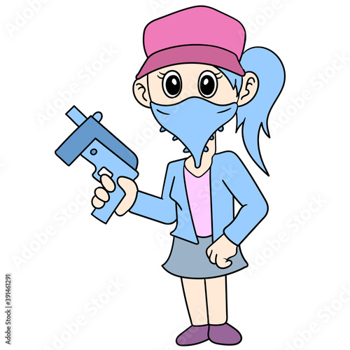 women are criminals wearing masks and carrying firearms