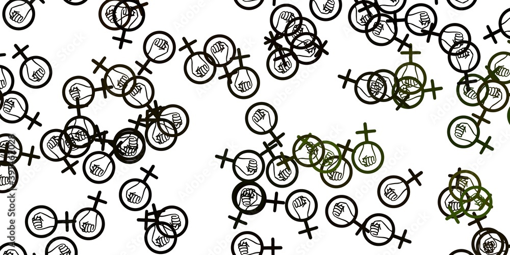 Light Green, Yellow vector backdrop with woman's power symbols. Light Green, Yellow vector backdrop with woman's power symbols.