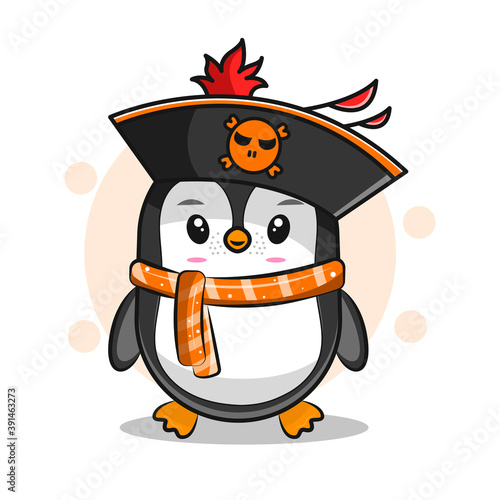 cute penguin wearing pirate hat, animal theme, mascot, sticker, eps 10, cartoon illustration.