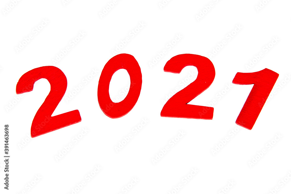 New 2021 year numbers red color isolated on the white New 2021 year numbers red color isolated on the white