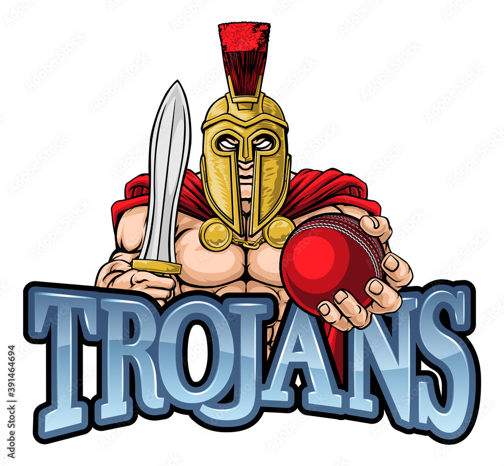 A Spartan or Trojan warrior Cricket sports mascot holding a ball A Spartan or Trojan warrior Cricket sports mascot holding a ball