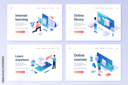 Set of modern banners offering online study resources