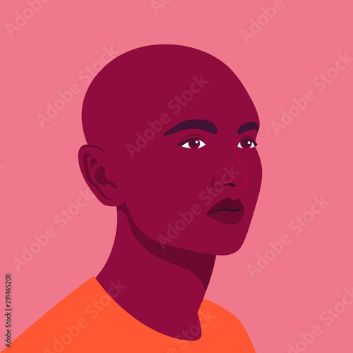 A portrait of young African transgender. A non-binary person. Millennial generation. A face of a genderqueer student. LGBTQ. Vector flat illustration.
