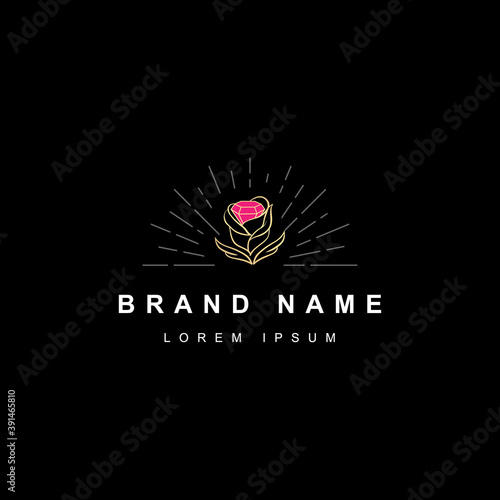 Rose flower with diamond logo. Luxurious design