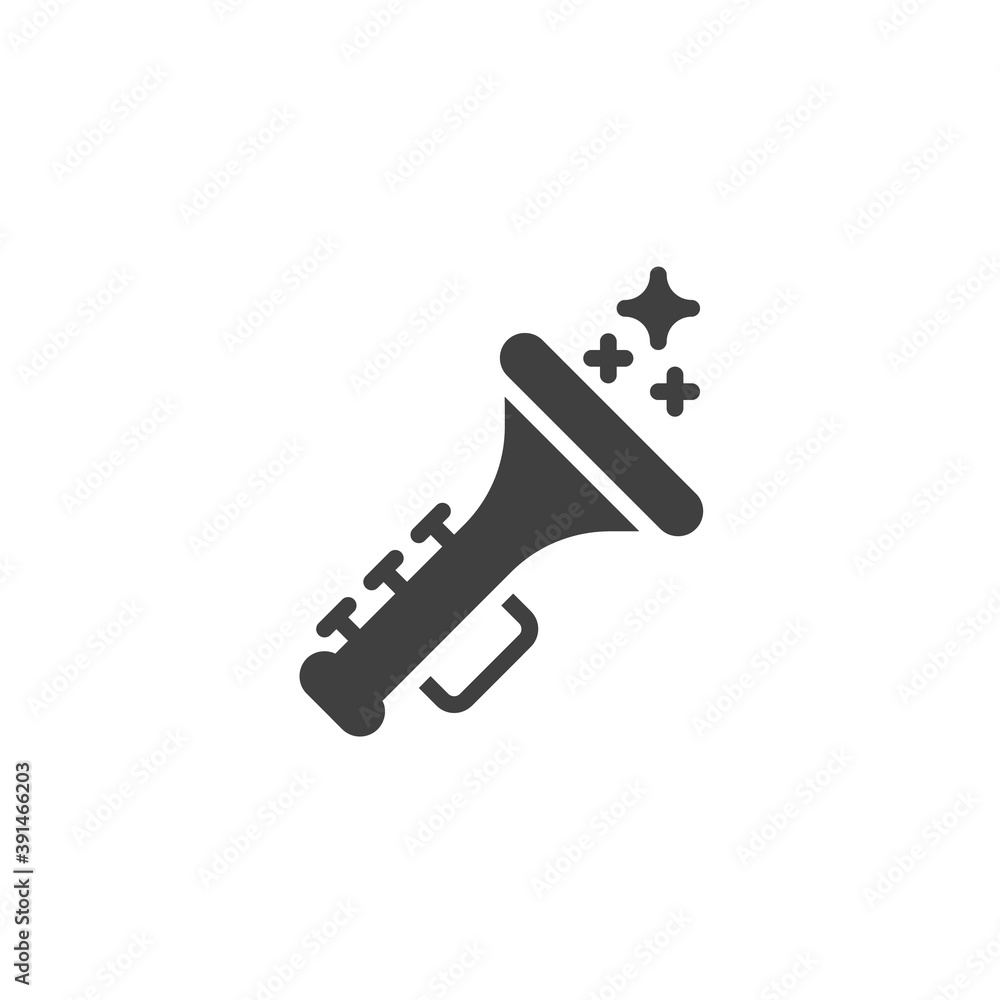Trumpet toy vector icon. filled flat sign for mobile concept and web design. Trumpet musical instrument glyph icon. Symbol, logo illustration. Vector graphics Trumpet toy vector icon. filled flat sign for mobile concept and web design. Trumpet musical instrument glyph icon. Symbol, logo illustration. Vector graphics