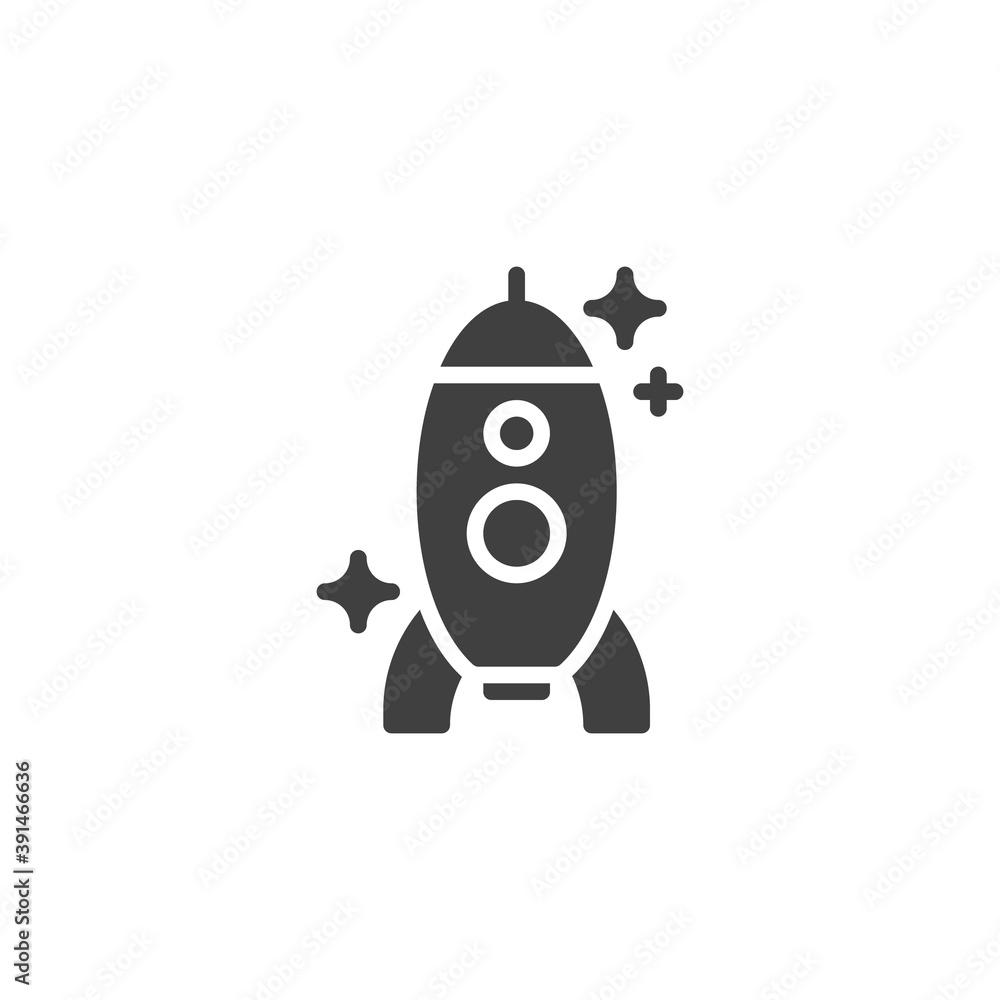 Obraz premium Toy rocket vector icon. filled flat sign for mobile concept and web design. Spaceship rocket glyph icon. Symbol, logo illustration. Vector graphics