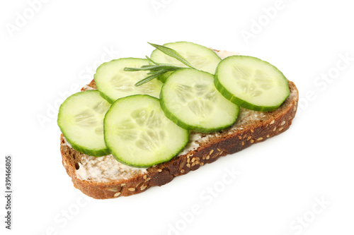 Toast with cucumber isolated on white background
