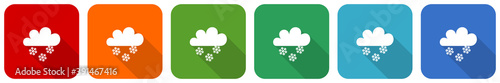 Snowing icon set, flat design vector illustration in 6 colors options for webdesign and mobile applications