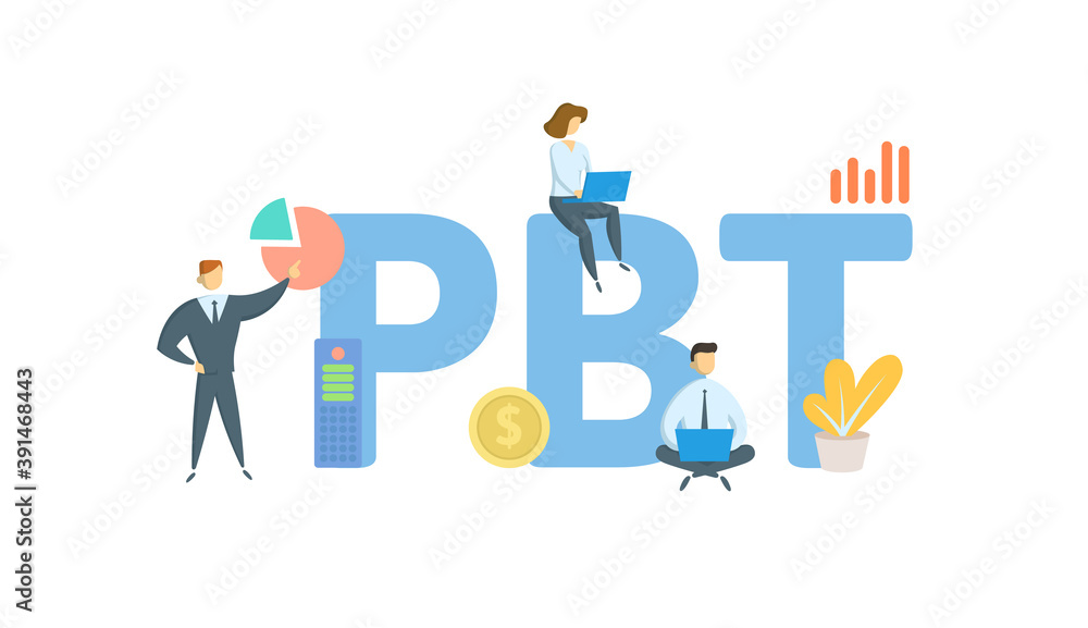 PBT, Profit Before Tax. Concept with keywords, people and icons. Flat vector illustration. Isolated on white background. PBT, Profit Before Tax. Concept with keywords, people and icons. Flat vector illustration. Isolated on white background.