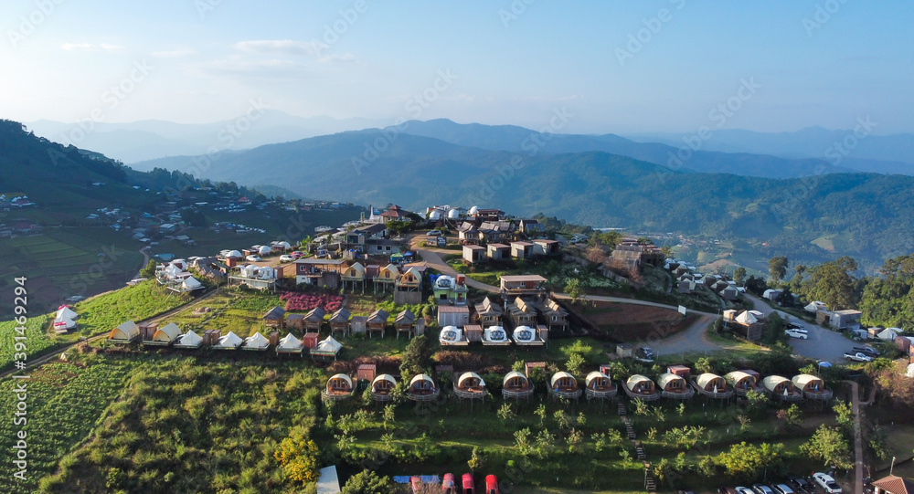 Top view of mountain camp at Chiang Mai in Thailand.