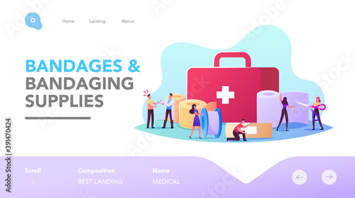 Medical Bandage of Patient Landing Page Template. Nurse or Doctor Traumatologist at Hospital Bandaging Hand, Medic Stuff