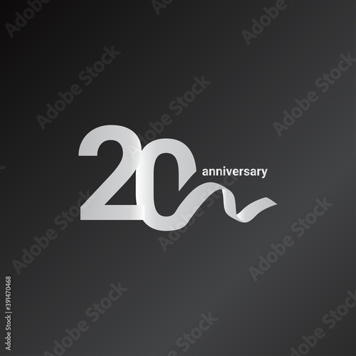 20 Years Anniversary Celebration White Ribbon Vector Template Design Illustration