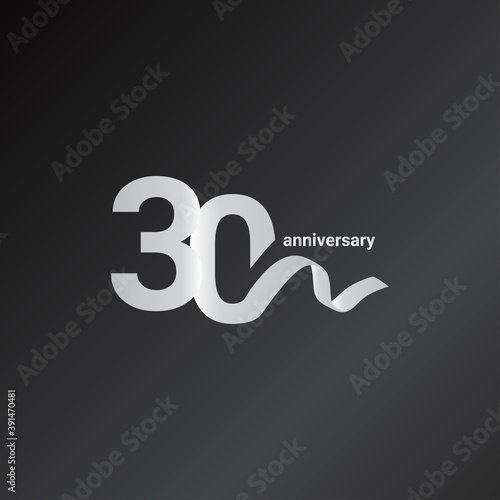 30 Years Anniversary Celebration White Ribbon Vector Template Design Illustration