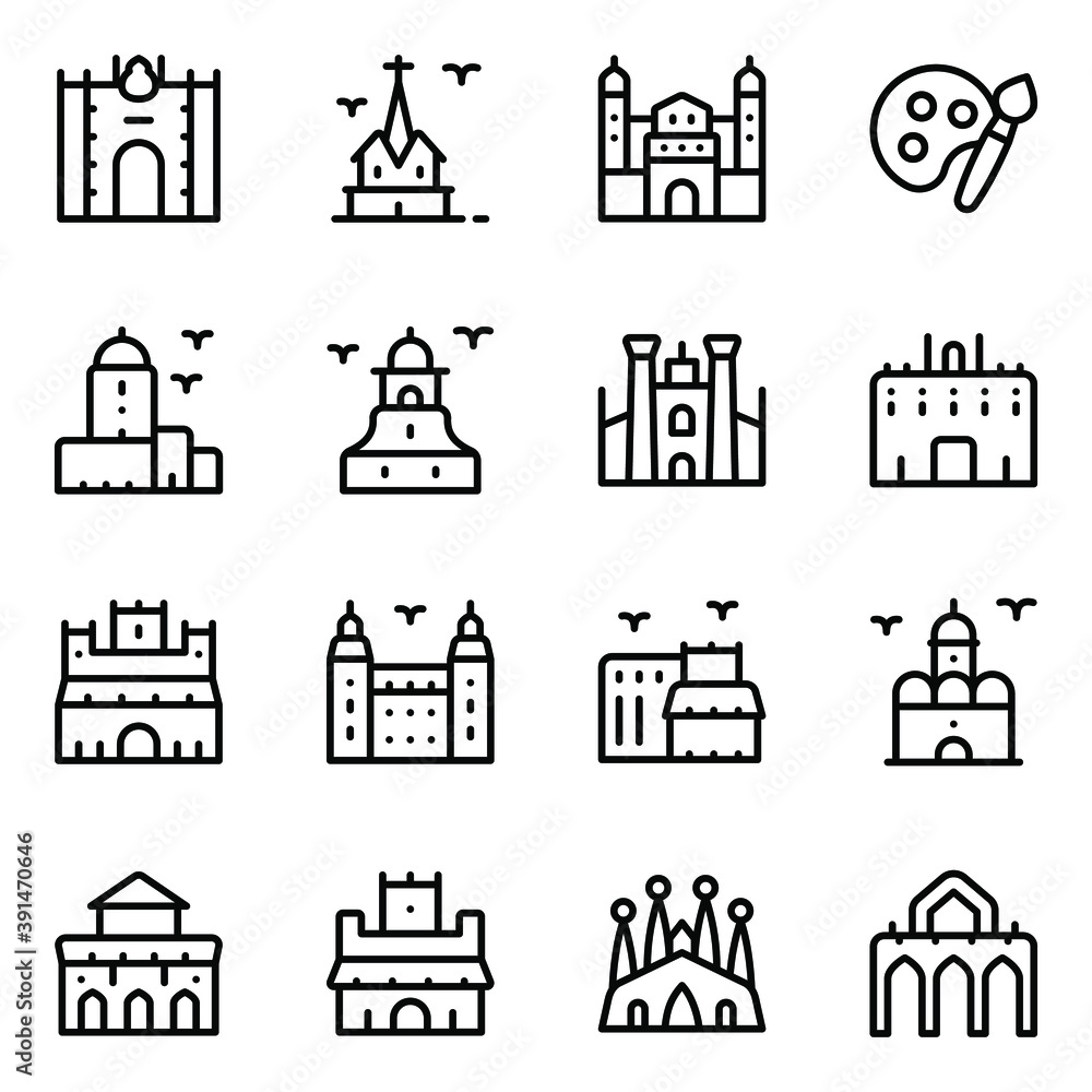 
Spanish Landmarks Solid Icons Pack 
