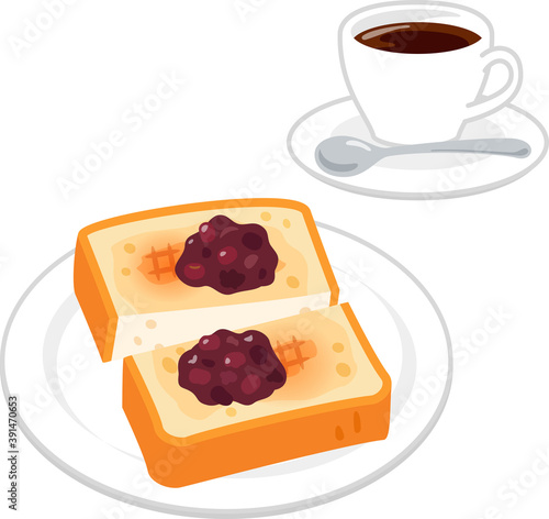 小豆餡を乗せたトーストとコーヒー