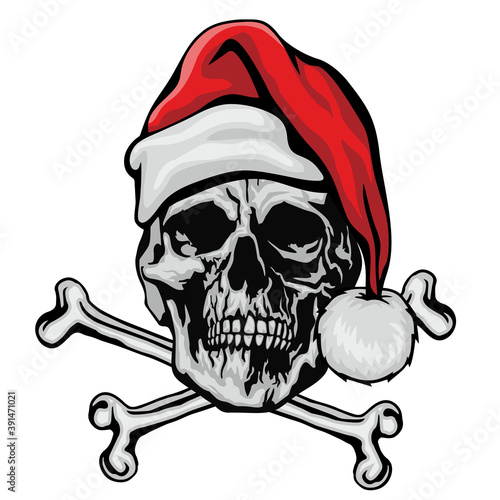 Xmas sign with skull and Santa Claus, grunge vintage design t shirts