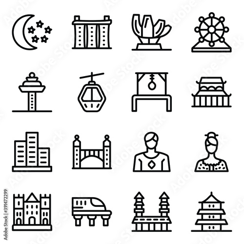 Canvas Print Singapore Culture Solid Icons Set