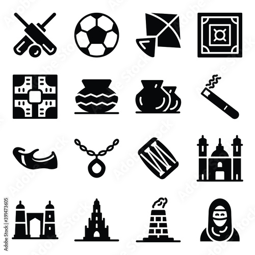 
Pakistani Traditional Icons in Solid Style Pack 
