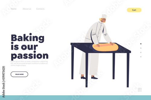 Bakery and confectionary concept of landing page with female confectioner working with dough