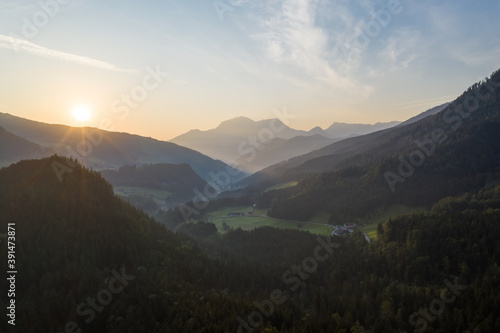 Drone panorama over forest and mountains in Bavaria  Germany