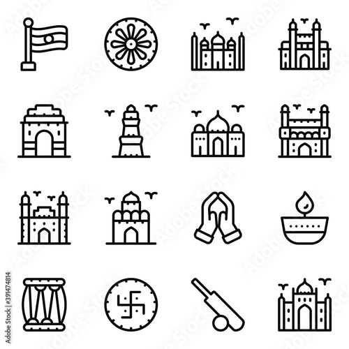 
Indian Culture and Landmarks Solid Icons Set 
