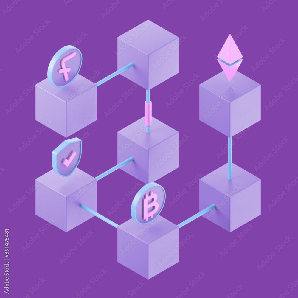 Obraz premium Isometric Concept Blockchain 3d render