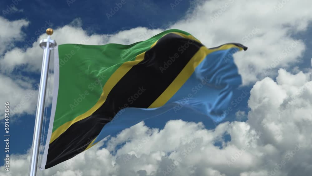 Vidéo Stock 4k looping flag of Tanzania with flagpole waving in wind ...