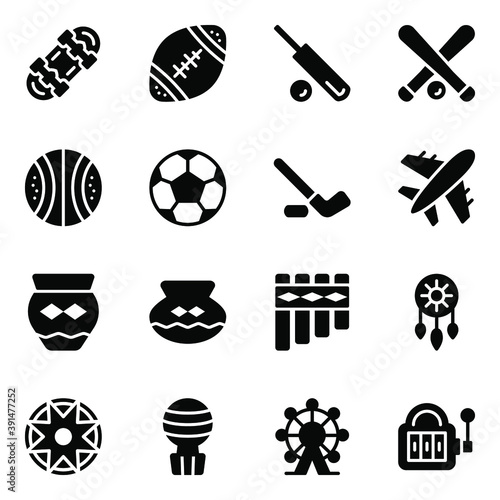 
American Sports and Tribal Elements Solid Icons 

