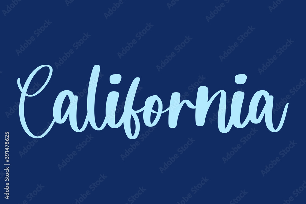 California Handwritten Font Cyan Color Text On Navy Blue Background