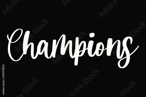 Champions Handwritten Font White Color Text On Black Background