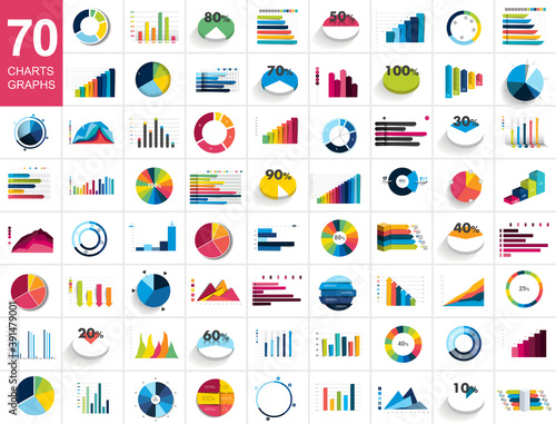 Mega set of charst, graphs. Blue color. Infographics business elements.