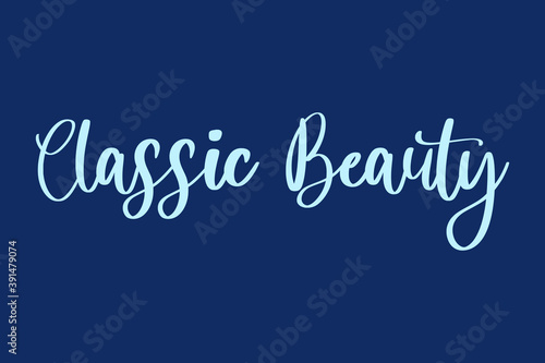 Classic Beauty Handwritten Font Cyan Color Text On Navy Blue Background