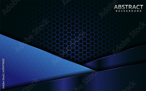 Modern dark blue with overlap layer texture background design.